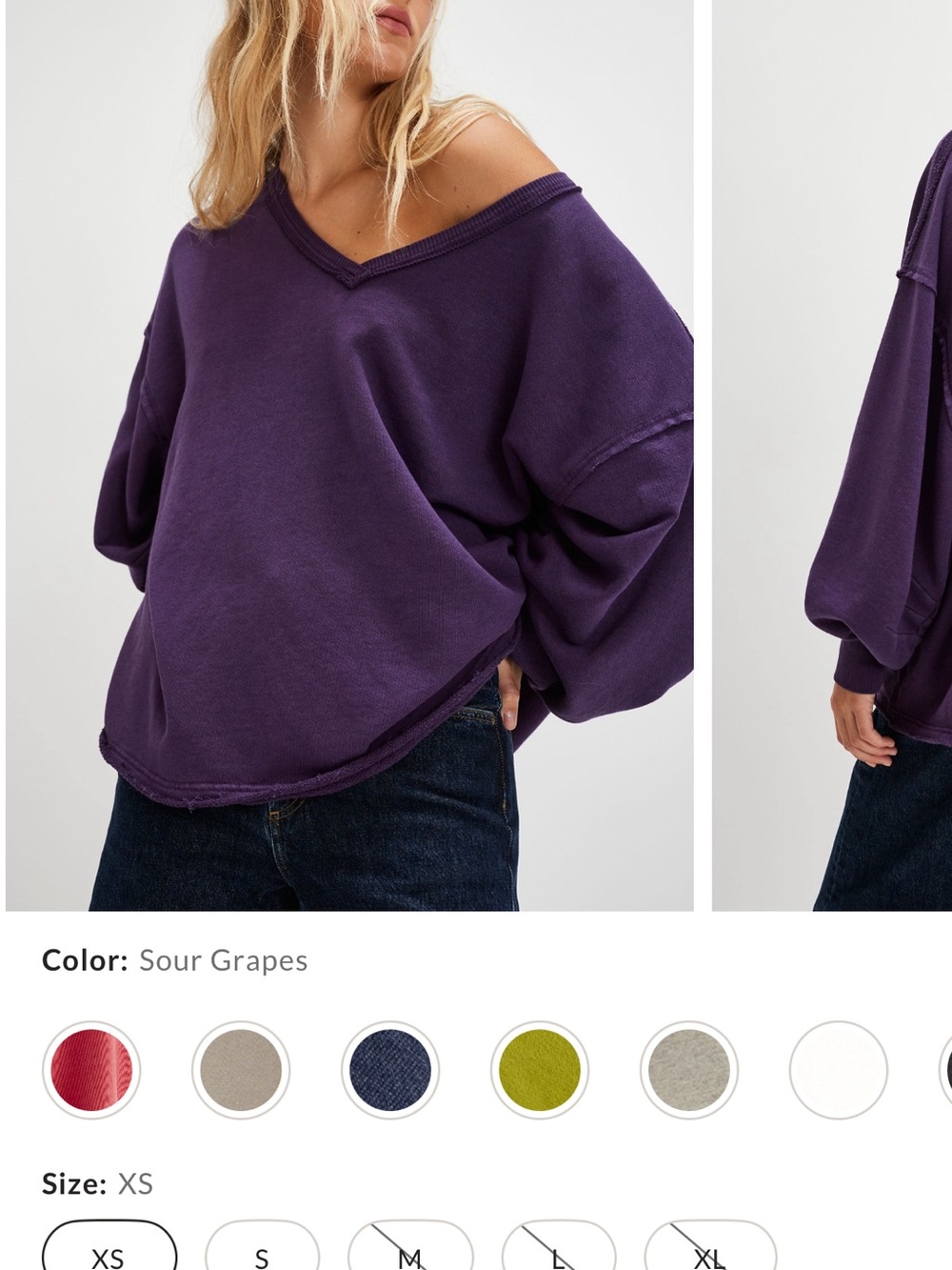 Free People Sour Grapes Off-Shoulder V-Neck Sweatshirt